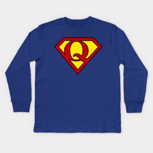 Superhero Symbol Letter Q Kids Long Sleeve T-Shirt